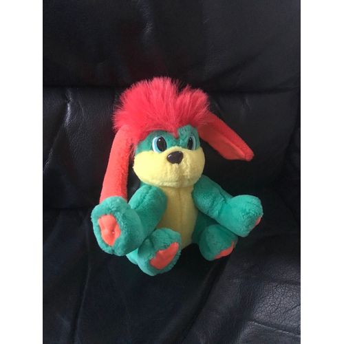 Peluche Doudou Chien Vintage Vert Jaune Rouge Et Orange Fluo Techno Diffusion 18cm