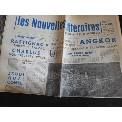Les Nouvelles Litteraires Du 3 Avril 1958 / Angkor / Rastignac / Coeur Poumon Artificiel