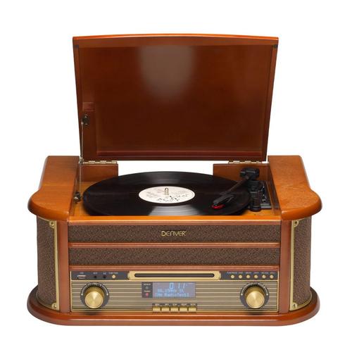 Platine vinyles Denver MRD-51. Radio Dab/FM, CD, Cassette, REC. Haut-parleurs 5W, Design rétro. Boîtier en Bois.