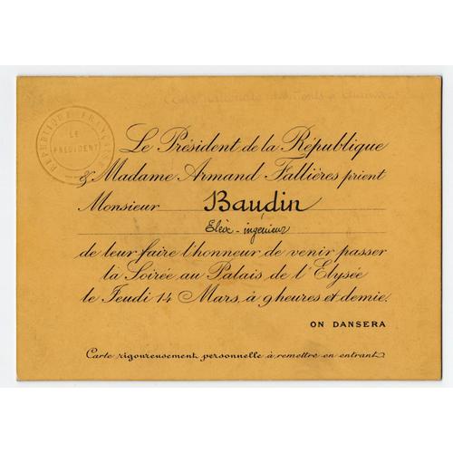 Carte D'invitation Du Président De La République Armand Fallières