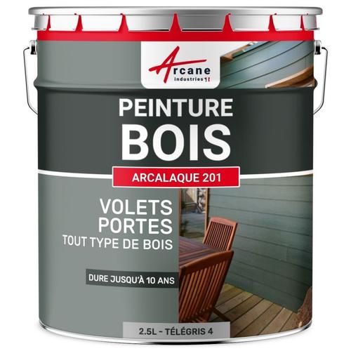 Peinture Bois Extérieur - Peinture portails, bardage, abri et mobilier de jardin... : ARCALAQUE 201 Gris Télégris 4 - RAL 7047 2.5 L