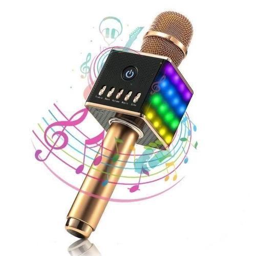 Microphone Sans Fil Karaoke Player Bluetooth avec Haut-Parleur Intégré et LED Lampe Coloré Dynamique pour KTV Bar Party Voyag D03196