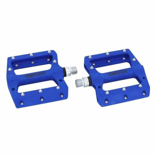 Pedale Vtt Descente - Bmx Switch Bleu Resine Filetage 9-16 Avec Picots Argent (Paire)