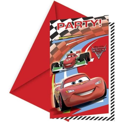 Lot De 6 Cartes Invitation + Enveloppes Cars Rsn