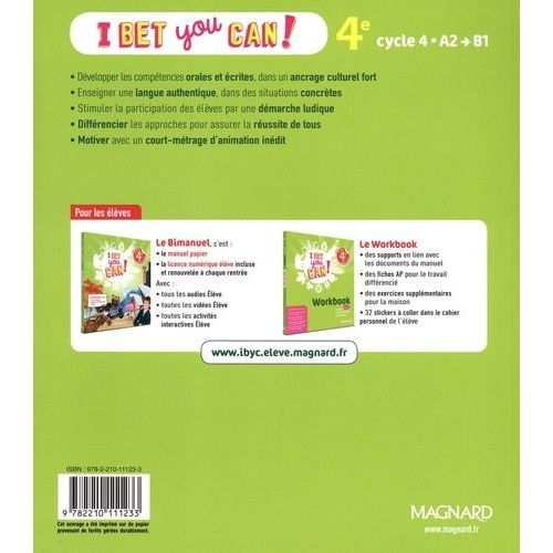 Anglais 4e Cycle 4 A2>B1 I Bet You Can!