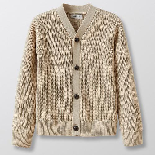 Cardigan Côtelé En Maille De Coton & Laine Beige