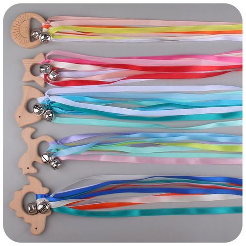 Lot De 3,Style Aléatoire Arc-En-Ciel En Bois Ruban Anneau Jouets, Jouet Cerf-Volant À Main Sensoriels Pour Bébé