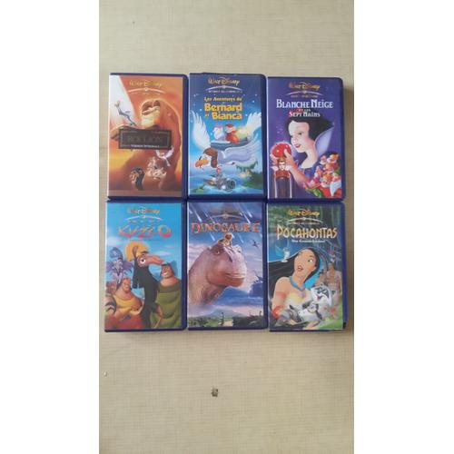 Lot 6 Vhs Dessins Animés Walt Disney Losange Jaune: Blanche Neige, Les Aventures De Bernard Et Bianca, Le Roi Lion, Dinosaure, Pocahontas, Kuzco