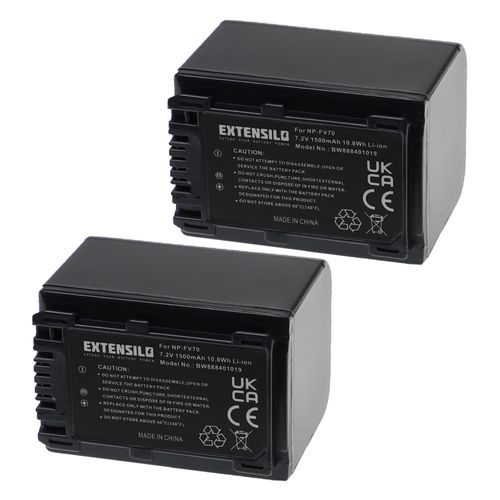 EXTENSILO 2x Batteries compatible avec Sony HDR-CX500V, HDR-CX500E, HDR-CX505VE, HDR-CX450 appareil photo, reflex numérique (1500mAh, 7,2V, Li-ion)
