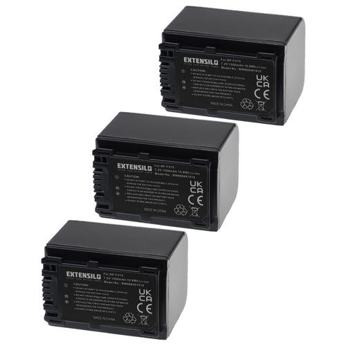 EXTENSILO 3x Batteries compatible avec Sony HDR-CX500V, HDR-CX500E, HDR-CX505VE, HDR-CX450 appareil photo, reflex numérique (1500mAh, 7,2V, Li-ion)
