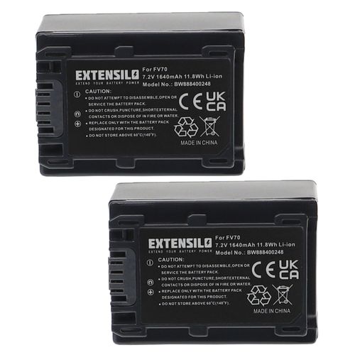 EXTENSILO 2x Batteries compatible avec Sony HDR-CX500V, HDR-CX500E, HDR-CX505VE, HDR-CX450 appareil photo, reflex numérique (1640mAh, 7,2V, Li-ion)