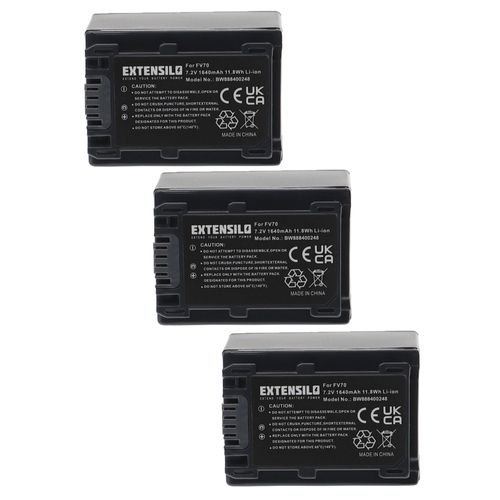 EXTENSILO 3x Batteries compatible avec Sony HDR-CX500V, HDR-CX500E, HDR-CX505VE, HDR-CX450 appareil photo, reflex numérique (1640mAh, 7,2V, Li-ion)