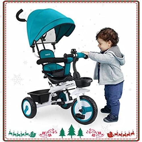 Fascol 4 en 1 Tricycle Bébé Evolutif avec Porte-gobelet pour Enfant de 12 Mois à 5 Ans,Charge Maximale 30 kg Bleu 
