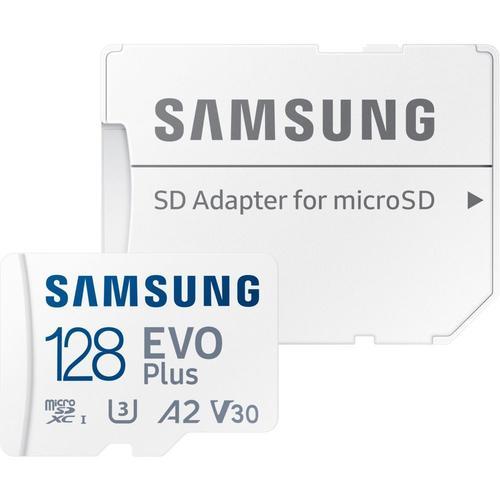 Samsung EVO Plus MB-MC128KA - Carte mémoire flash (adaptateur microSDXC vers SD inclus(e)) - 128 Go - A2 / Video Class V30 / UHS-I U3 / Class10 - microSDXC UHS-I - blanc