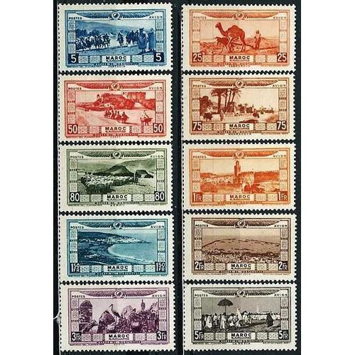 Maroc, Protectorat Français 1928, Belle Série Complète Poste Aérienne Timbres Yvert 12 A 21, Au Profit Des Victimes De La Sècheresse Et Des Inondations, Vendue En 1928 Au Double De La Faciale, Neufs*