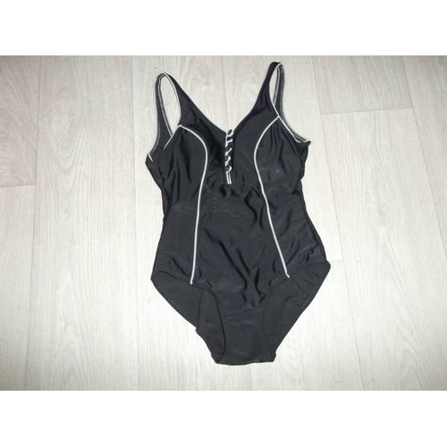 Maillot 1 Pièce Blanche Porte Noir Et Gris Boutonné 38