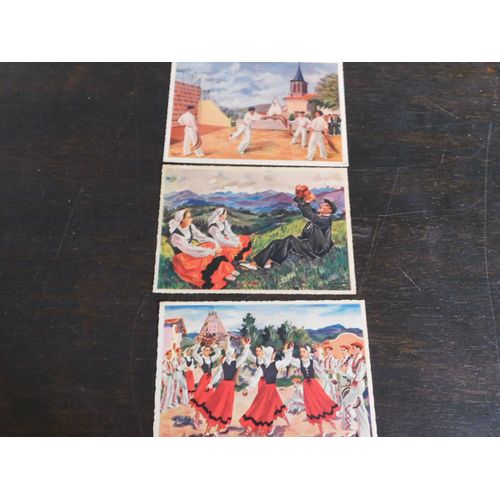 Lot De 3 Cartes Postales Neuves Du Pays Basque / Danses Costumes Chistera