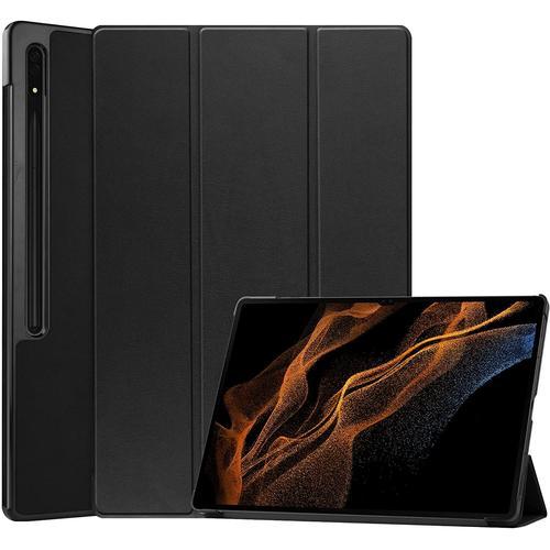 Coque Pour Samsung Galaxy Tab S8 Ultra, Ultra-Mince, Au Reveil/Sommeil, Smart Cover Housse Etui Cuir Coque Avec Support Pour Samsung Galaxy Tab S8 Ultra Tablette. Noir1a34