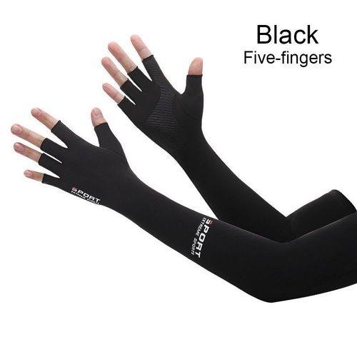 Manchons De Bras De Glace Respirants À Deux Ou Cinq Doigts,Chauffe-Bras De Protection Solaire,Sports De Plein Air,Course À Pied,Cool - Type Black Five-Fingers