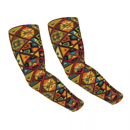 Manches De Bras De Conception De Bogolan Pour Femmes Et Hommes,Chauffe-Bras,Art Géométrique Tribal,Protection Solaire Uv,Couverture De Tatouage,Grille De Boue Africaine - Type Unisex Arm Sleeves #F