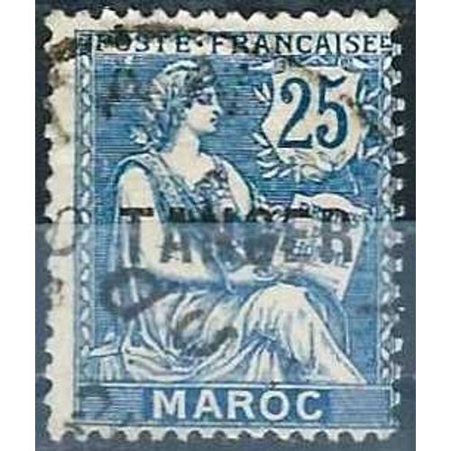 Maroc, Protectorat Français 1918, Beau Timbre Yvert 89, Type Mouchon 25c. Bleu Libelle "Maroc" Et Surcharge "Tanger", Oblitere, Tbe -