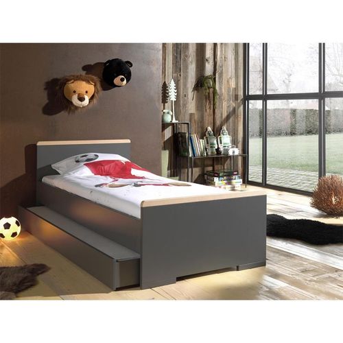 Paris Prix - Pack - Lit Enfant & Tiroir "London" 90x200cm Anthracite