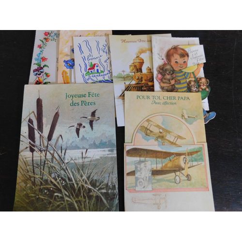 Lot De 8 Cartes Anciennes Fete Des Peres / Fleurs Enfant Avion Train...