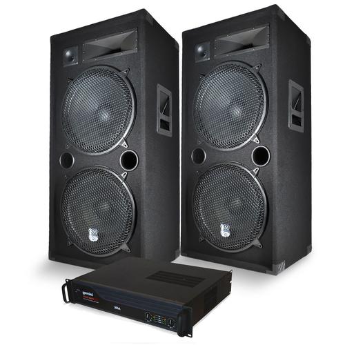 Pack Sonorisation DJ PA Enceintes 2x15"/38cm 4000W bassreflex BM SONIC - Ampli XGA 2000W - CABLES