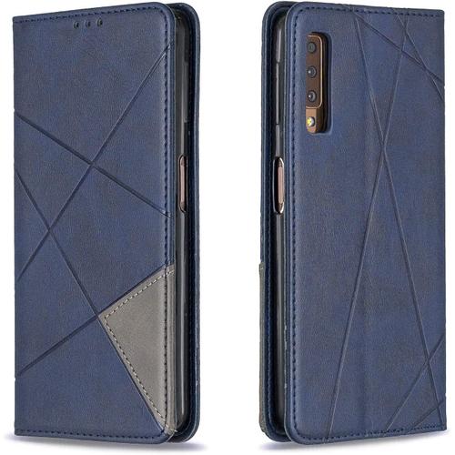 Beekcase Étui Samsung Galaxy A7 2018 Coque Portefeuille Pu Cuir Housse De Protection Entreprise Bookstyle Flip Case Leather Wallet Magnétique Antichoc Pochette Case Pour Samsung Galaxy A7 2018 Bleu