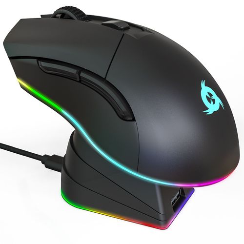 KLIM Blaze Pro - Souris Gamer Sans Fil RGB Rechargeable avec Station de Charge + Capteur Haute Précision avec Batterie Longue Durée +Jusqu'à 6000 DPI + Souris filaire et sans fil