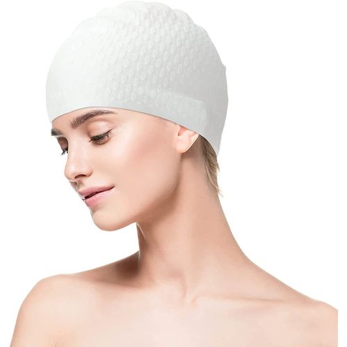 Bonnets De Bain,Antidérapant Bonnet Piscine Arena Pour Adulte,Bonnet De Natation En Silicone Anti-Déchirure De Style Vintage(Blanc)