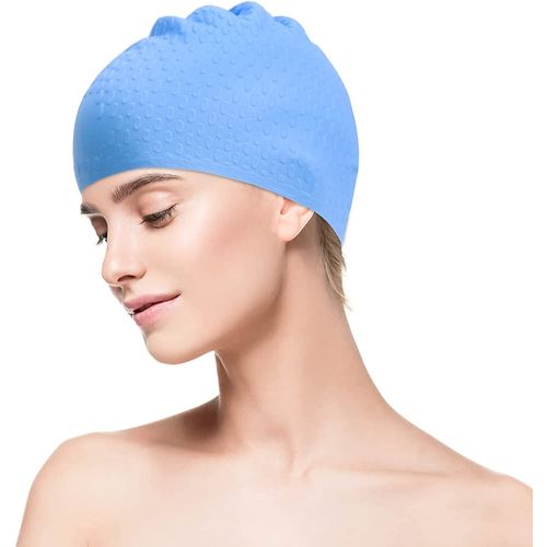 Bonnets De Bain, Antidérapant Bonnet Piscine Arena Pour Adulte, Bonnet De Natation En Silicone Anti-Déchirure De Style Vintage(Bleu)