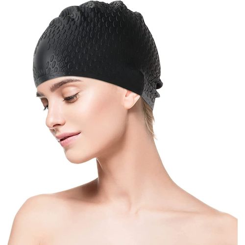 Bonnets De Bain, Antidérapant Bonnet Piscine Arena Pour Adulte, Bonnet De Natation En Silicone Anti-Déchirure De Style Vintage(Noir)