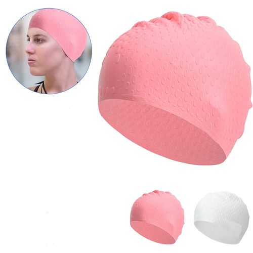 2pcs Bonnets De Bain,Antidérapant Bonnet Piscine Arena Pour Adulte,Bonnet De Natation En Silicone Anti-Déchirure De Style Vintage(Blanc+Rose)
