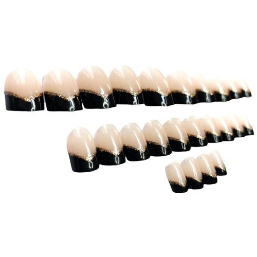 Faux Ongles X24 French Noire Et Dorée Doré
