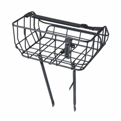 Porte Bagage Velo Avant Plateforme Portland A Tringles Basil Avec Panier 25l Alu Noir Mat Reglable 28''-26" (Poids Maxi