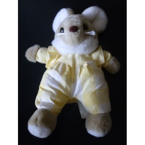Doudou Souris 20 Cm Vetement Vichy Jaune Et Blanc Jacadi