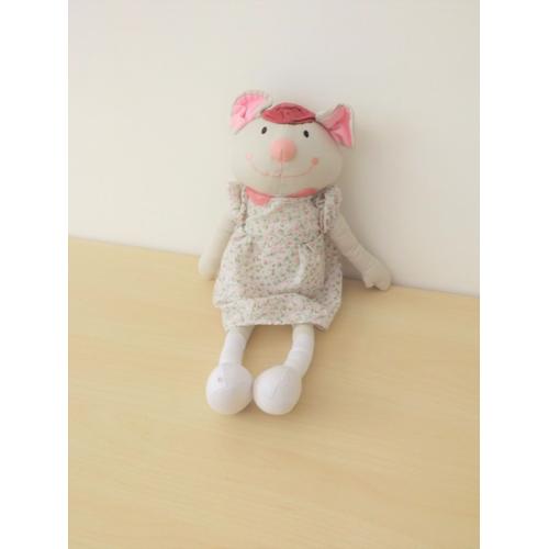 Doudou Peluche Souris Gris Fleurs Rose Bawi