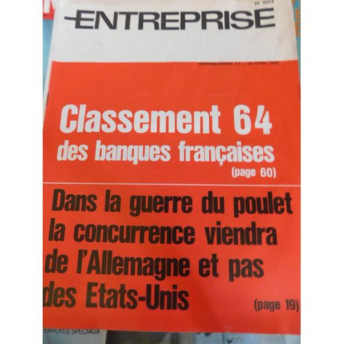 L'entreprise 503 De 1965 / Classement 64 Des Banques Francaises / Guerre Du Poulet