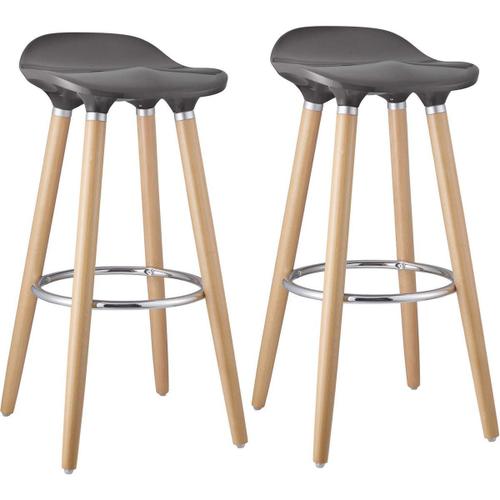 Bibenne - Lot De 2 Tabourets De Bar Gris Et Pieds Aspect Bois