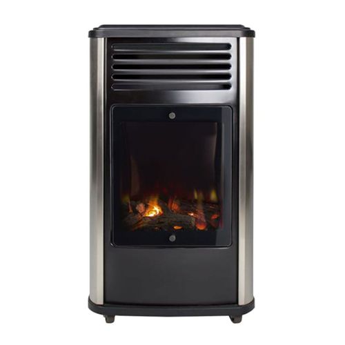 Chauffage d'appoint gaz 3.4 kW Noir effet po?le ? bois 3 niveaux de chauffe Grande autonomie Manhattan