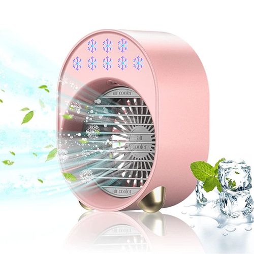Mini Refroidisseur D'air Portable, Humidificateur D'air, 4 En 1 Ventilateur À Eau, 3 Vitesses, 7 Led Couleurs, Rose