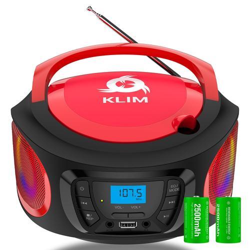 KLIM Boombox Poste Radio CD. Radio FM, Poste CD Bluetooth, MP3, USB, AUX +  Piles Rechargeables Incluses + Mode filaire et sans fil