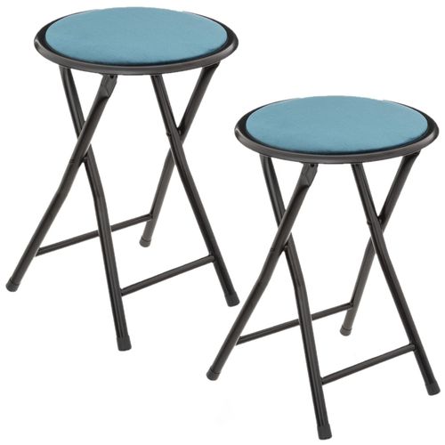 Lot De 2 Tabourets Pliants Avec Effet Velours - Bleu