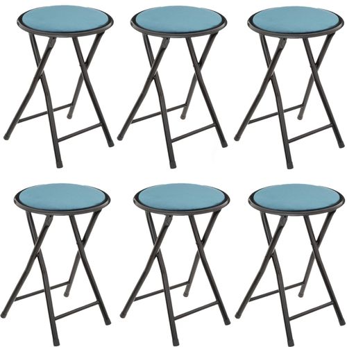 Lot De 6 Tabourets Pliants Avec Effet Velours - Bleu
