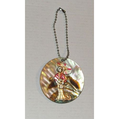 Pendentif Nacre Coquillage Geisha Avec Ombrelle Coloré Sculptée