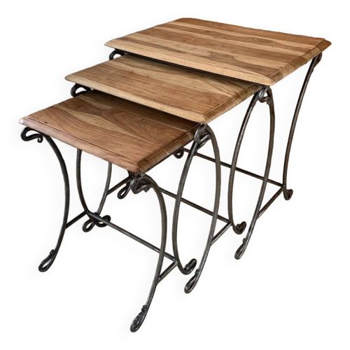 Ensemble De 3 Tables Gigognes Bois  Fer Forg Bois