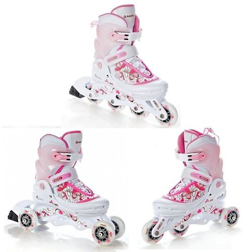 Roller En Ligne Laguna Du 34 Au 37 + Patin A Roulette + Triskate Adulte Mixte Taille Ajustable Blanc/Rose Raven