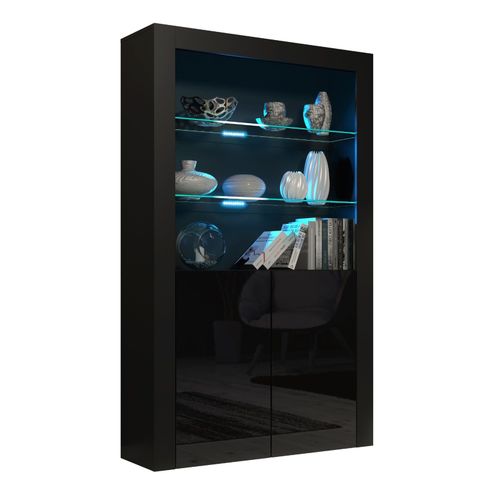 Vitrine 90 Cm Jive Portes Noir Laquées Avec Leds