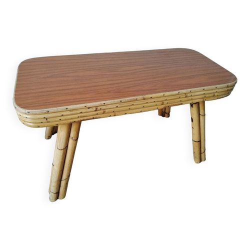Table Design En Bambou Et Placage Teck  Annes 70 Beige